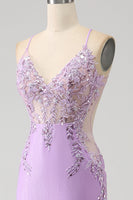 Load image into Gallery viewer, Trendy Mermaid Spaghetti Straps Lilac Long Prom Dress with Appliques Beading