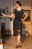 Load image into Gallery viewer, Black Beaded Gatsby Fringed Flapper Dress