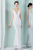 Load image into Gallery viewer, White Deep V Neck Mermaid Evening Dress