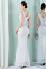Load image into Gallery viewer, White Deep V Neck Mermaid Evening Dress