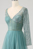 Load image into Gallery viewer, Grey Green A-Line Sparkly Sequin Long Corset Prom Dress