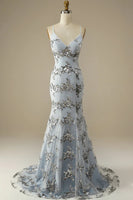 Load image into Gallery viewer, Beaded Backless Spaghetti Straps Prom Dress