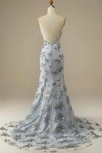 Beaded Backless Spaghetti Straps Prom Dress