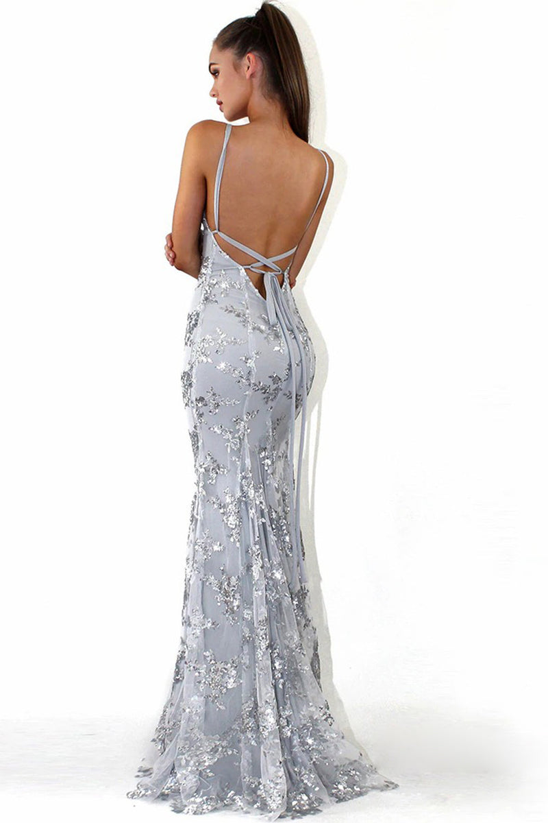 Load image into Gallery viewer, Beaded Backless Spaghetti Straps Prom Dress