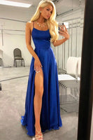 Load image into Gallery viewer, Royal Blue Halter Backless A Line Prom Dress