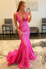 Load image into Gallery viewer, Fuchsia Deep V Neck Sequin Mermaid Prom Dress