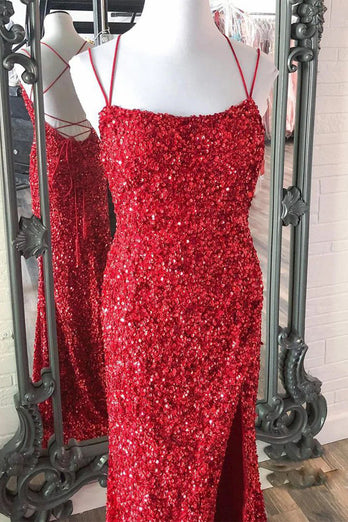 Mermaid Glitter Sequins Sexy Golden Backless Long Prom Dress