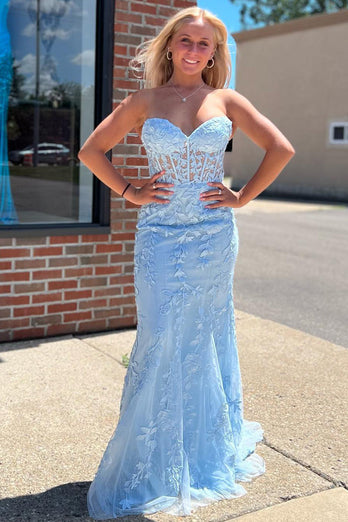 Purple Strapless Prom Dress with Appliques