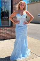 Load image into Gallery viewer, Coral Sweetheart Lace-Up Long Mermaid Prom Dress with Appliques