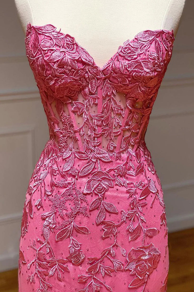 Load image into Gallery viewer, Coral Sweetheart Lace-Up Long Mermaid Prom Dress with Appliques
