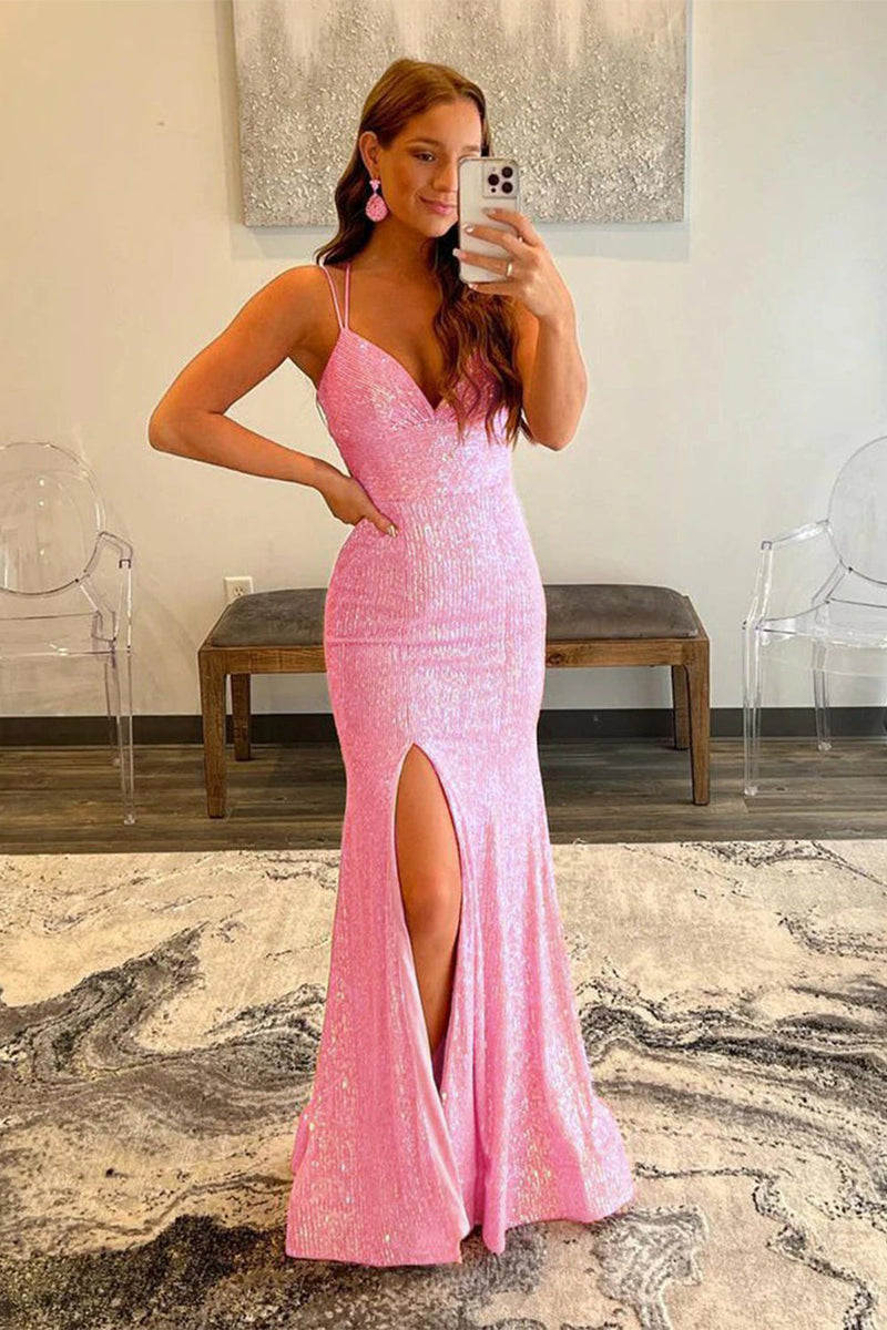 Load image into Gallery viewer, Pink Sequins Mermaid Prom Dress