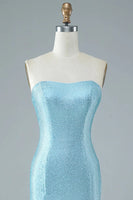 Load image into Gallery viewer, Blue Strapless Mermaid Prom Dress