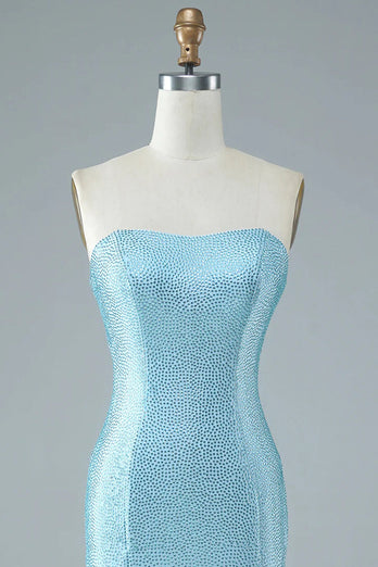 Blue Strapless Mermaid Prom Dress