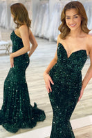 Load image into Gallery viewer, Strapless Sequins Royal Blue Mermaid Prom Dress