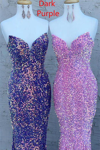Strapless Sequins Royal Blue Mermaid Prom Dress