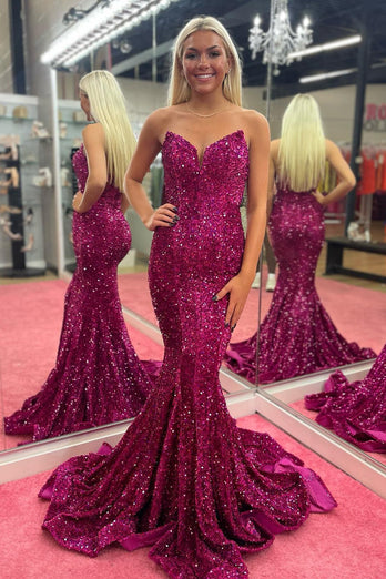 Strapless Sequins Royal Blue Mermaid Prom Dress