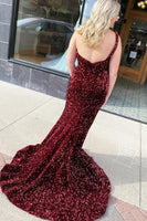 Load image into Gallery viewer, Sheath One Shoulder Red Sequins Prom Dress with Slit