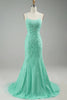 Load image into Gallery viewer, Mint Spaghetti Straps Appliques Prom Dress