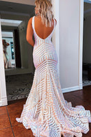Load image into Gallery viewer, Orange Sparkly Deep V Neck Sequin Mermaid Prom Dress