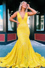 Load image into Gallery viewer, Fuchsia Deep V Neck Sequin Mermaid Prom Dress