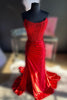 Load image into Gallery viewer, Sparkly Red Sheath Corset Long Prom Dress with Lace