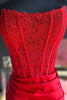 Load image into Gallery viewer, Sparkly Red Sheath Corset Long Prom Dress with Lace