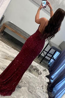 Load image into Gallery viewer, Sparkly Dark Red Sequins Long Prom Dress with Slit