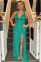 Load image into Gallery viewer, Sparkly Dark Red Sequins Long Prom Dress with Slit