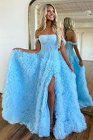 Load image into Gallery viewer, Pink Corset Off the Shoulder Long Prom Dress with Ruffles