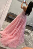 Load image into Gallery viewer, Pink Corset Off the Shoulder Long Prom Dress with Ruffles