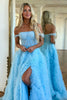Load image into Gallery viewer, Pink Corset Off the Shoulder Long Prom Dress with Ruffles