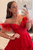 Load image into Gallery viewer, Red A-Line Corset Long Prom Dress with 3D Flowers
