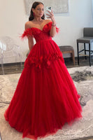 Load image into Gallery viewer, Red A-Line Corset Long Prom Dress with 3D Flowers