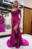 Load image into Gallery viewer, Queendancer Sparkly Hot Pink Beaded Mermaid Long Prom Dress with Slit _1