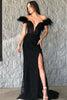Load image into Gallery viewer, Black Mermaid Lace Long Prom Dress with Feathers
