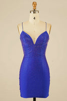 Load image into Gallery viewer, Royal Blue Halter Beaded Tight Short Prom Dress