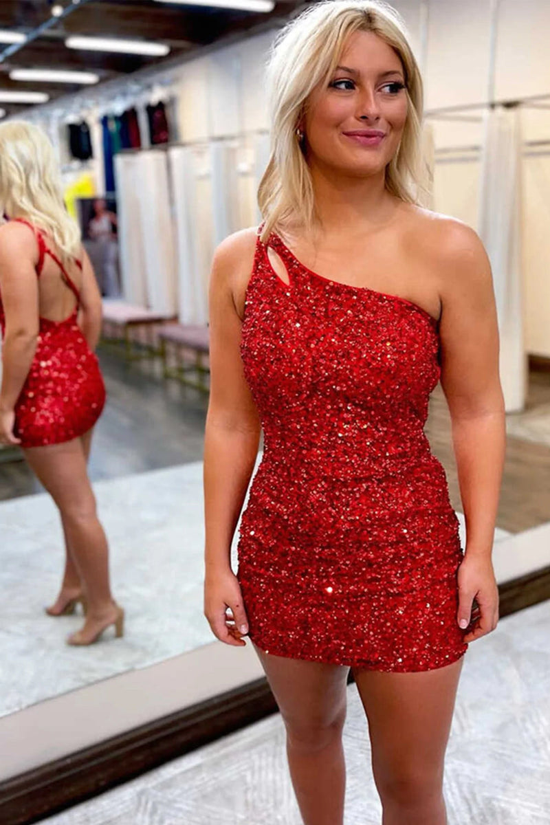 Load image into Gallery viewer, Sparkly Green One Shoulder Sequins Party Dress