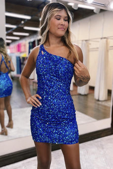 Sparkly Green One Shoulder Sequins Party Dress