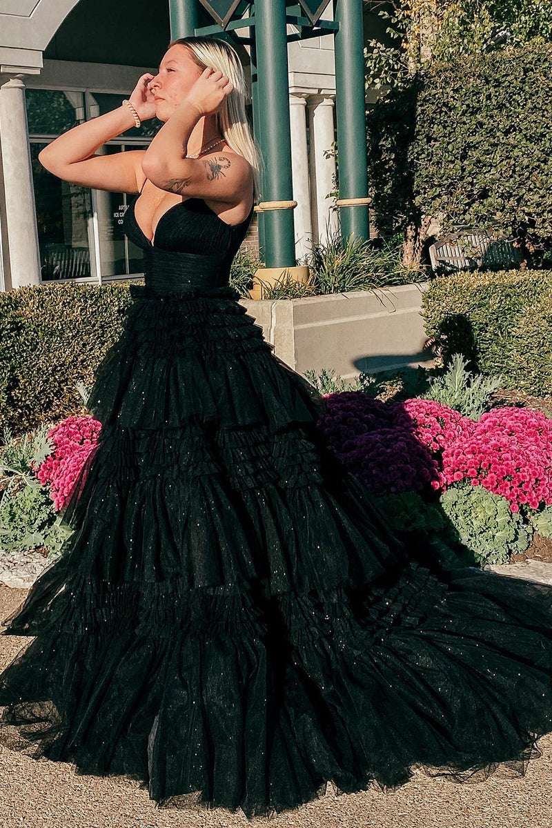 Load image into Gallery viewer, Red Tulle Spaghetti Straps Long Prom Dress