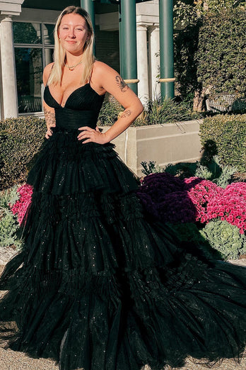 Red Tulle Spaghetti Straps Long Prom Dress