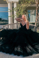 Load image into Gallery viewer, Beige Tulle Tiered Spaghetti Straps Long Prom Dress with Slit