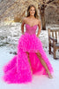Load image into Gallery viewer, Red Beaded A-Line Tiered High Low Prom Dress