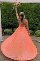 Load image into Gallery viewer, Sparkly Hot Pink Sequins A-Line Long Prom Dress