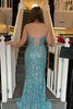 Load image into Gallery viewer, Sparkly Turquoise Mermaid Sequins Long Prom Dress with Fringes