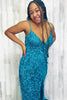 Load image into Gallery viewer, Sparkly Turquoise Mermaid Sequins Long Prom Dress with Fringes