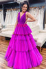 Load image into Gallery viewer, Purple Tiered Tulle A-Line Prom Dress