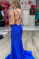 Load image into Gallery viewer, Lavender Rhinestone Spaghetti Straps Mermaid Prom Dress