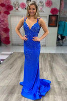 Load image into Gallery viewer, Lavender Rhinestone Spaghetti Straps Mermaid Prom Dress
