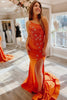 Load image into Gallery viewer, Sparkly Mermaid One Shoulder Orange Long Prom Dress with Star Appliques