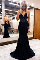 Load image into Gallery viewer, Sparkly Black Sequins Open Back Long Prom Dress